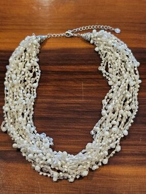 Handcrafted Crochet Multi-Strand Pearl & Crystal Statement Necklace